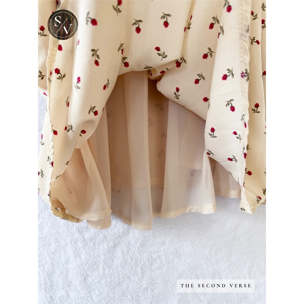 Princess Polly Floral Mini Dress Women Cottagecore Coquette Smocked Cream Size 4 - Picture 7 of 10